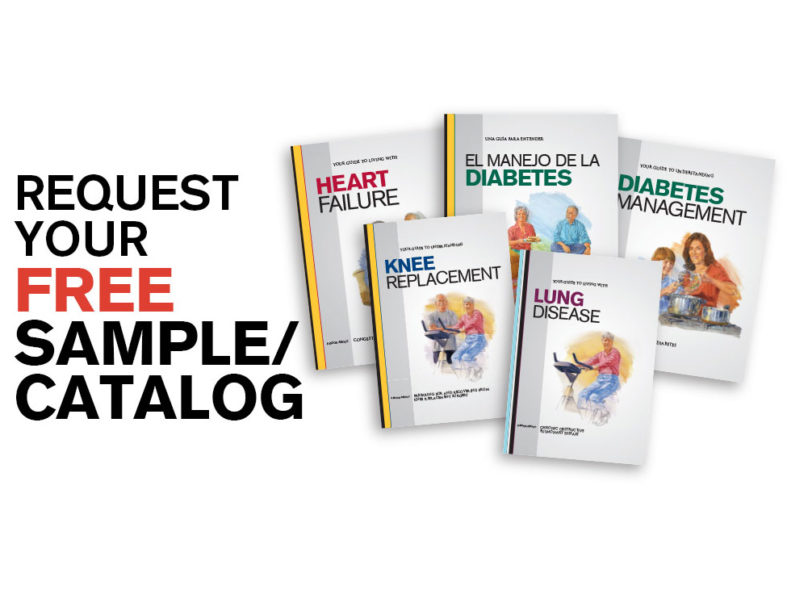 The words Request Your Free Sample Catalog placed next to 5 images of medical guide books