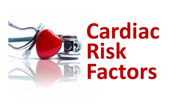 Text that reads Cardiac Risk Factors with a stethoscope visible