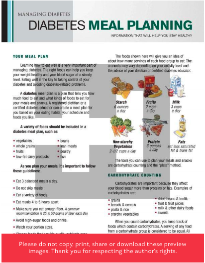 a book page showing steps on how to meal plan if you have diabetes